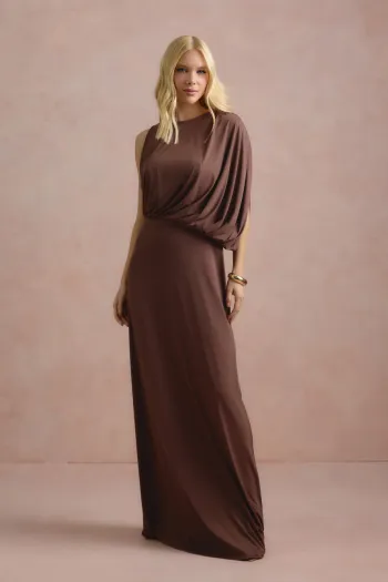 VESTIDO DE FESTA FILIPINAS JERSEY - MARROM
