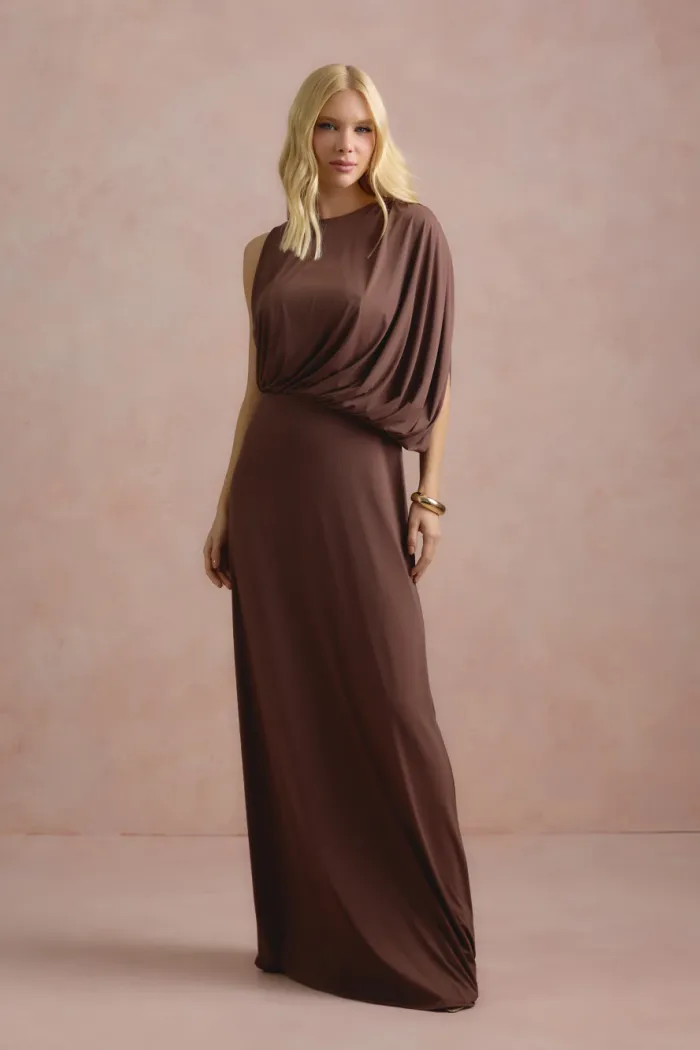 VESTIDO DE FESTA FILIPINAS JERSEY - MARROM
