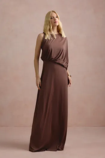 VESTIDO DE FESTA FILIPINAS JERSEY - MARROM