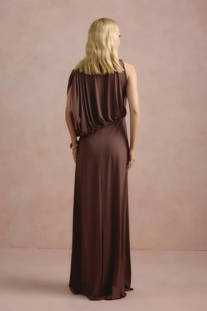 VESTIDO DE FESTA FILIPINAS JERSEY - MARROM