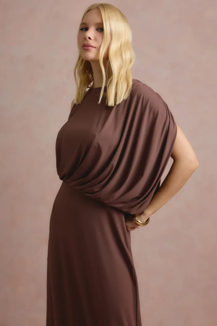 VESTIDO DE FESTA FILIPINAS JERSEY - MARROM