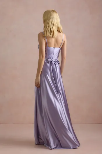 VESTIDO DE FESTA GLAMOUR COM CAPA CREPE ACETINADO - LILÁS