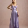 VESTIDO DE FESTA GLAMOUR COM CAPA CREPE ACETINADO - LILÁS