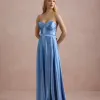VESTIDO DE FESTA GLAMOUR COM CAPA CREPE ACETINADO - AZUL SERENITY