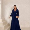 VESTIDO DE FESTA HELOISE RENDA MANGA LONGA - AZUL MARINHO