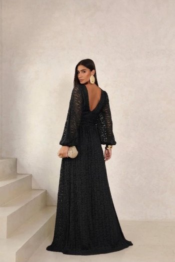 VESTIDO DE FESTA HELOISE RENDA MANGA LONGA - PRETO