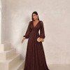 VESTIDO DE FESTA HELOISE RENDA MANGA LONGA - MARROM