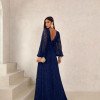 VESTIDO DE FESTA HELOISE RENDA MANGA LONGA - AZUL MARINHO