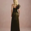 VESTIDO DE FESTA LUCY CREPE ACETINADO UM OMBRO - VERDE OLIVA