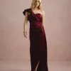 VESTIDO DE FESTA LUCY CREPE ACETINADO UM OMBRO - MARSALA