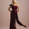 VESTIDO DE FESTA LUCY CREPE ACETINADO UM OMBRO - MARSALA