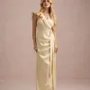 VESTIDO DE FESTA LUCY CREPE ACETINADO UM OMBRO - AMARELO MANTEIGA