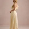 VESTIDO DE FESTA LUCY CREPE ACETINADO UM OMBRO - AMARELO MANTEIGA