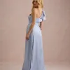 VESTIDO DE FESTA LUCY CREPE ACETINADO UM OMBRO - AZUL SERENITY