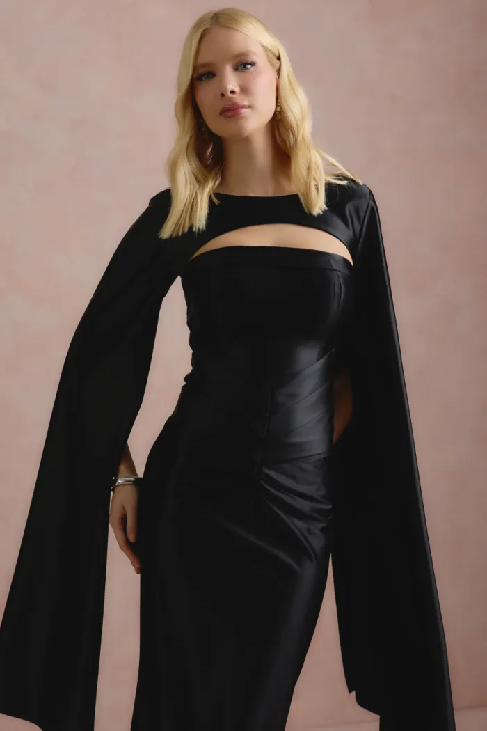 VESTIDO DE FESTA CAPA REMOVÍVEL RAVELLO - PRETO