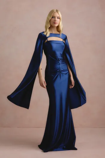 VESTIDO DE FESTA CAPA REMOVÍVEL RAVELLO - AZUL MARINHO
