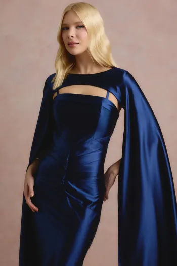 VESTIDO DE FESTA CAPA REMOVÍVEL RAVELLO - AZUL MARINHO
