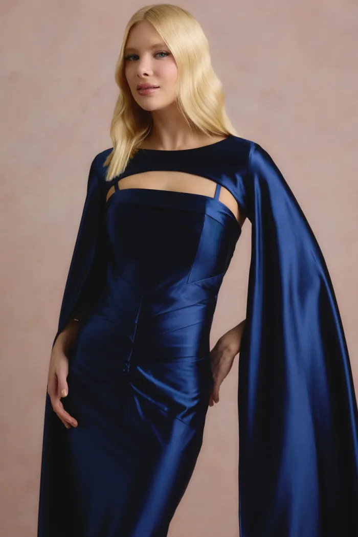 VESTIDO DE FESTA CAPA REMOVÍVEL RAVELLO - AZUL MARINHO