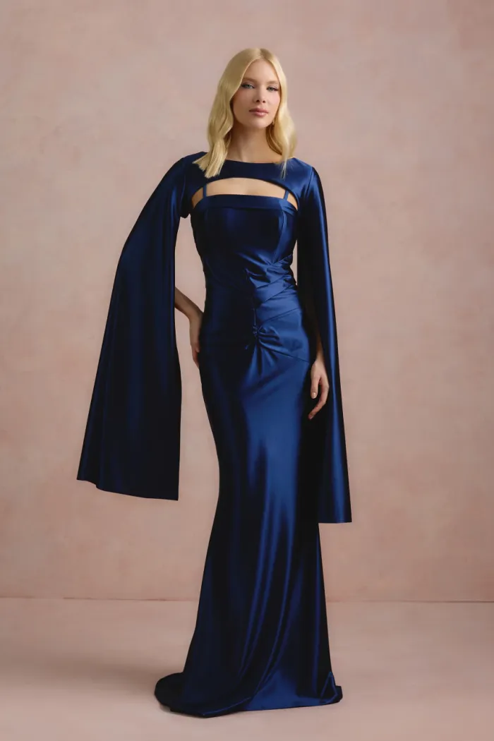 VESTIDO DE FESTA CAPA REMOVÍVEL RAVELLO - AZUL MARINHO