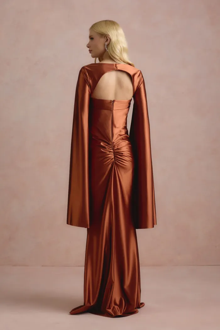 VESTIDO DE FESTA CAPA REMOVÍVEL RAVELLO - TERRACOTA