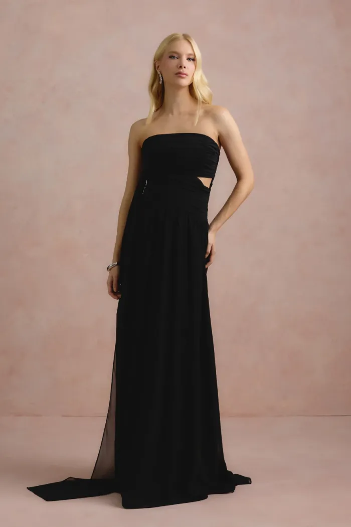 VESTIDO DE FESTA CECÍLIA CHIFFON CAPA OMBRO - PRETO