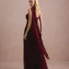 VESTIDO DE FESTA CECÍLIA CHIFFON CAPA OMBRO - VINHO