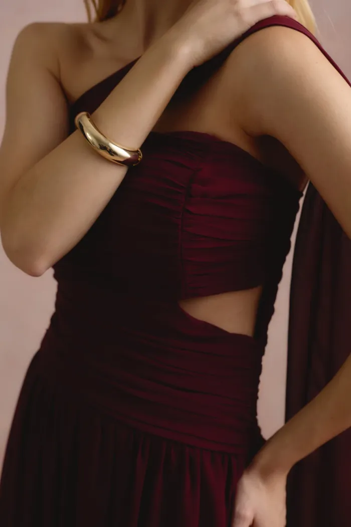 VESTIDO DE FESTA CECÍLIA CHIFFON CAPA OMBRO - VINHO