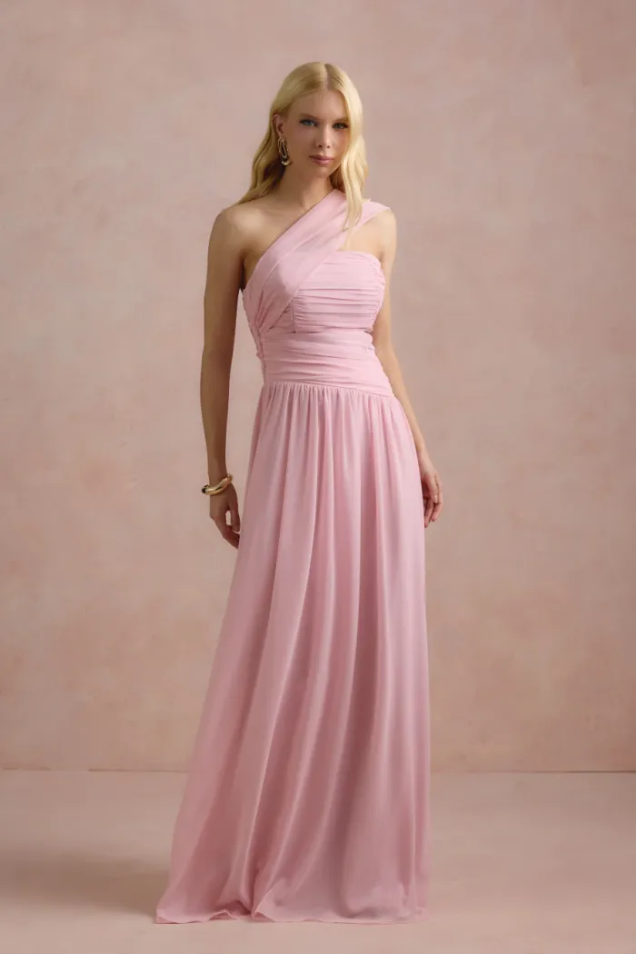VESTIDO DE FESTA CECÍLIA CHIFFON CAPA OMBRO - ROSA BEBÊ