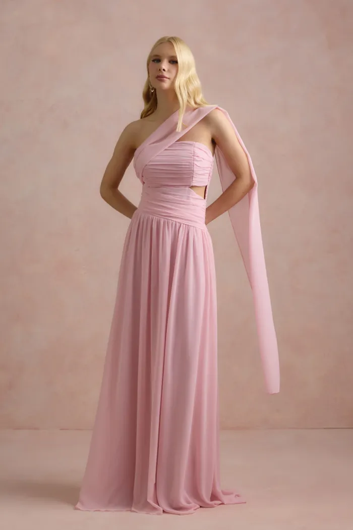 VESTIDO DE FESTA CECÍLIA CHIFFON CAPA OMBRO - ROSA BEBÊ