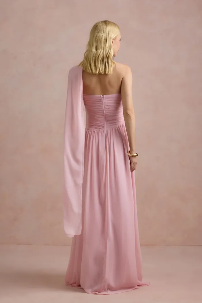 VESTIDO DE FESTA CECÍLIA CHIFFON CAPA OMBRO - ROSA BEBÊ