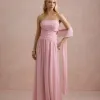 VESTIDO DE FESTA CECÍLIA CHIFFON CAPA OMBRO - ROSA BEBÊ