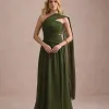 VESTIDO DE FESTA CECÍLIA CHIFFON CAPA OMBRO - VERDE OLIVA