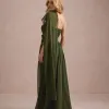 VESTIDO DE FESTA CECÍLIA CHIFFON CAPA OMBRO - VERDE OLIVA