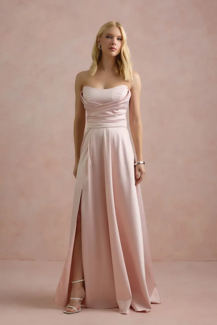 VESTIDO DE FESTA BRENDA T.Q.C LONGO FENDA - ROSA