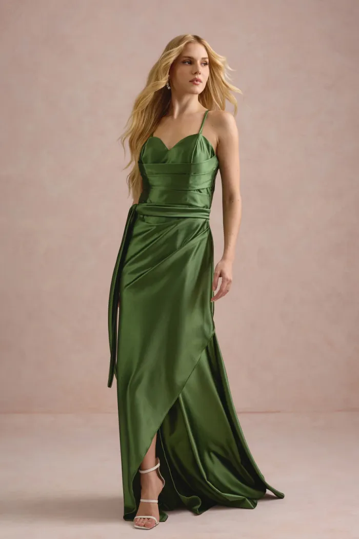 VESTIDO DE FESTA ELLEN CREPE PRADA - VERDE OLIVA