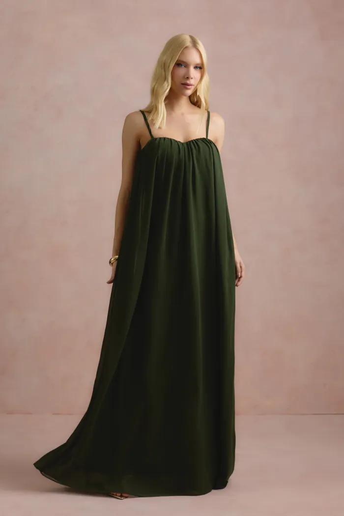 VESTIDO LONGO FIORELLA FAIXA CHOKER - VERDE OLIVA