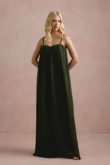 VESTIDO LONGO FIORELLA FAIXA CHOKER - VERDE OLIVA