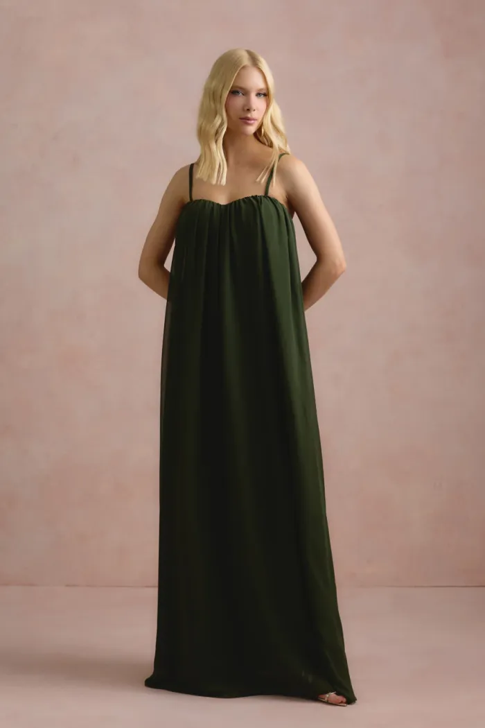 VESTIDO LONGO FIORELLA FAIXA CHOKER - VERDE OLIVA