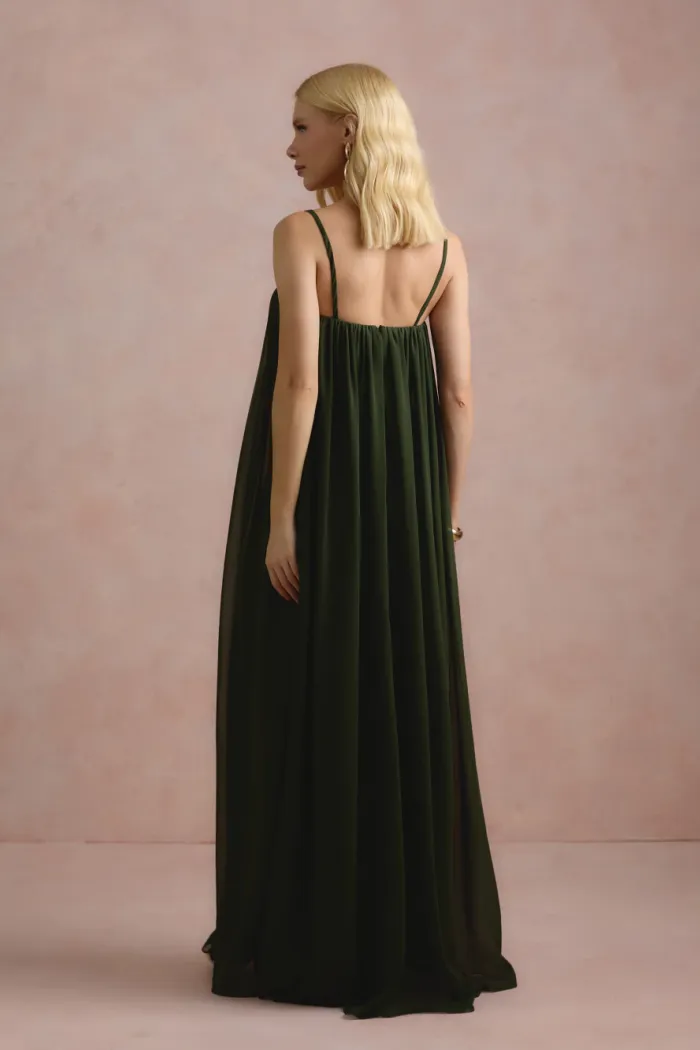 VESTIDO LONGO FIORELLA FAIXA CHOKER - VERDE OLIVA