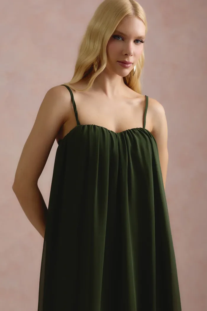 VESTIDO LONGO FIORELLA FAIXA CHOKER - VERDE OLIVA