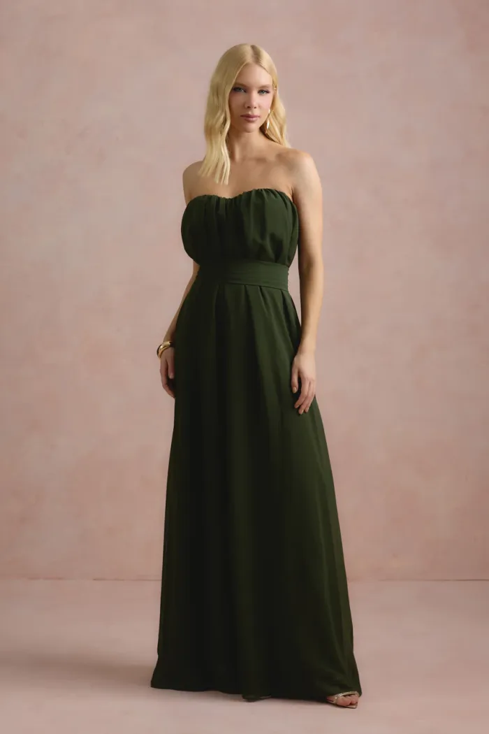 VESTIDO LONGO FIORELLA FAIXA CHOKER - VERDE OLIVA