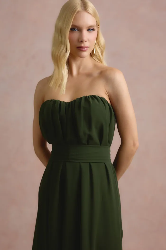 VESTIDO LONGO FIORELLA FAIXA CHOKER - VERDE OLIVA