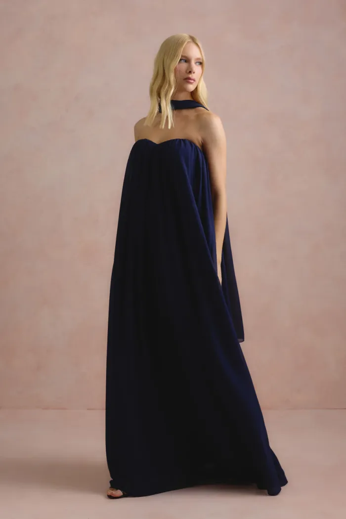 VESTIDO LONGO FIORELLA FAIXA CHOKER - AZUL MARINHO
