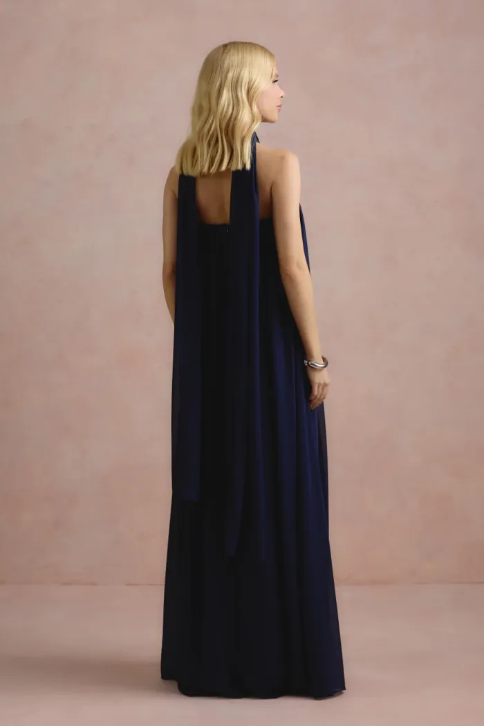 VESTIDO LONGO FIORELLA FAIXA CHOKER - AZUL MARINHO