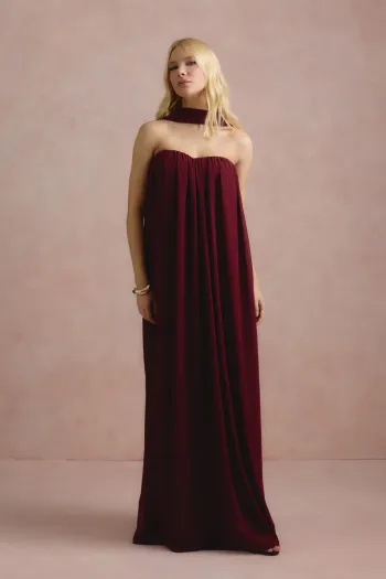 VESTIDO LONGO FIORELLA FAIXA CHOKER - VINHO