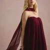 VESTIDO LONGO FIORELLA FAIXA CHOKER - VINHO