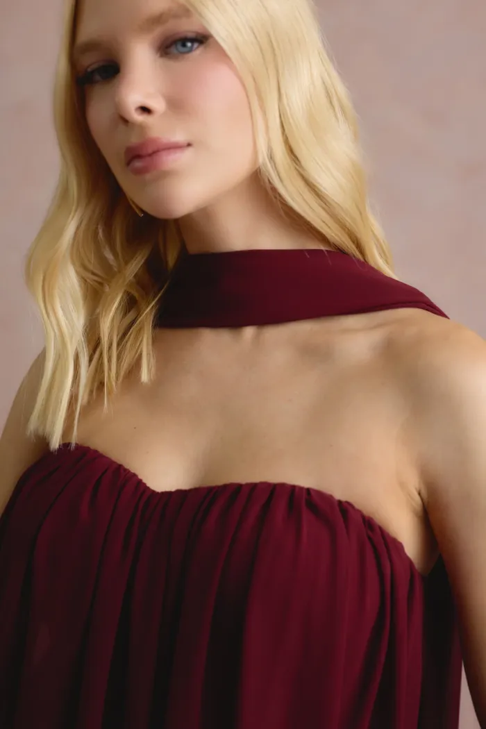 VESTIDO LONGO FIORELLA FAIXA CHOKER - VINHO