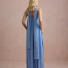 VESTIDO LONGO FIORELLA FAIXA CHOKER - AZUL SERENITY