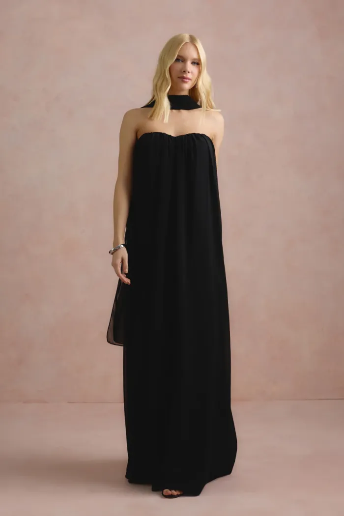 VESTIDO LONGO FIORELLA FAIXA CHOKER - PRETO