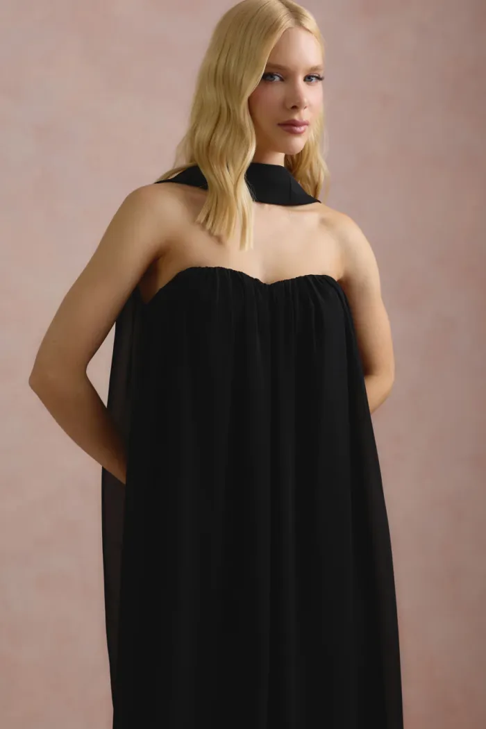 VESTIDO LONGO FIORELLA FAIXA CHOKER - PRETO